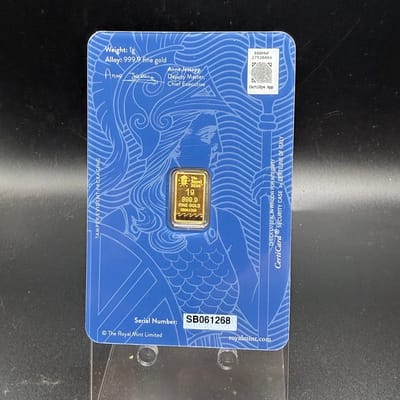 Gold 1g Britannia Gold Bar in Assay - additional view