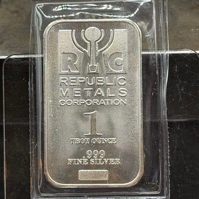 Vintage RMC Republic Metals Corp Silver 1oz Bar