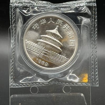 1989 Panda 1oz Silver ROund in OG Plastic and Cap - additional view