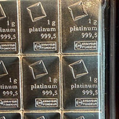 1 gram Platinum Valcambi Bar from breakaway bar