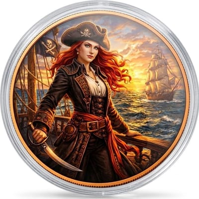 Captain Scarlet Colorized 5 oz Copper Round in Cap