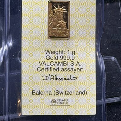 Gold 1g Credit Suisse Valcambi Gold Bar in Assay