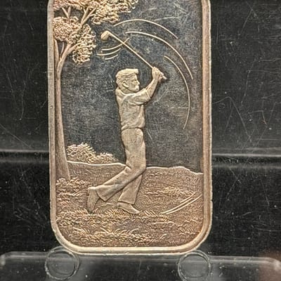Golfer Swinging ~ Toned Golf Silver Bar 1oz 999