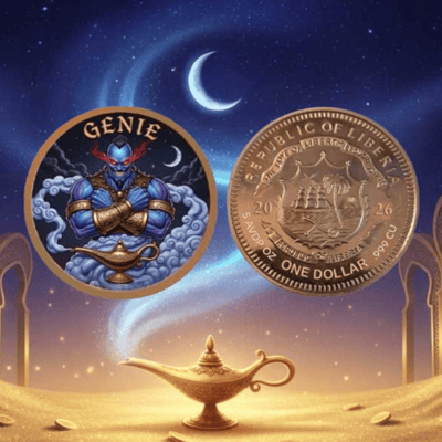 2026 5 oz Liberia Genie Colorized Copper Round 