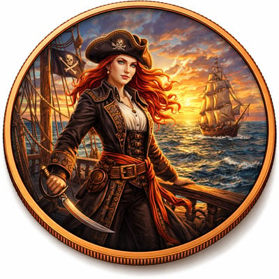Captain Scarlet Colorized 5 oz Copper Round in Cap - additional view