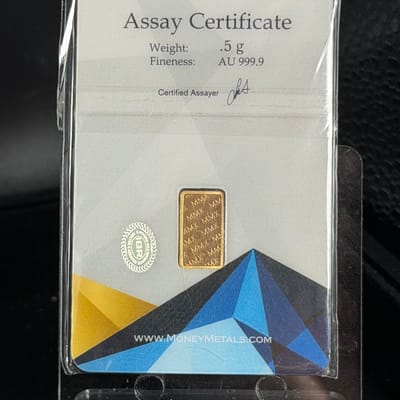 1/2 gram Money Metals .999 Fine Gold Bar 6179287 - additional view