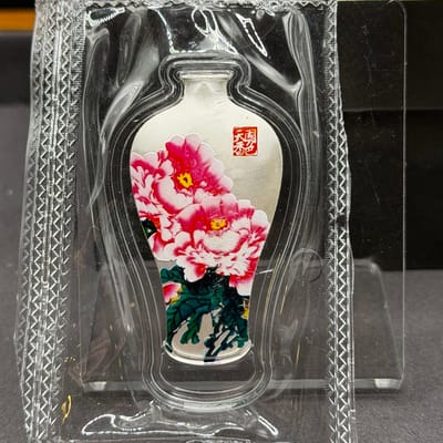 Chinese Pink & Green Flower Vase 10 Gram Silver D2