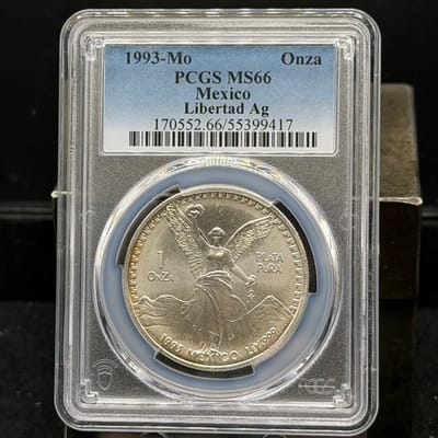 1993 - Mo Mexico Silver Libertad 1 Onza PCGS MS66