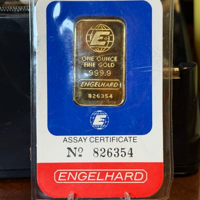 Engelhard 1oz Gold Bar ~ No Staples - additional view