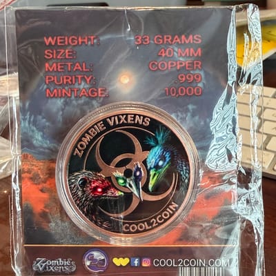 Zombie Vixens Australia 1 oz Colorized Copper Coin - additional view