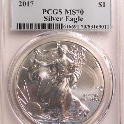 2017 Silver Eagle S$1 PCGS MS70 GEM BU .999 Silver