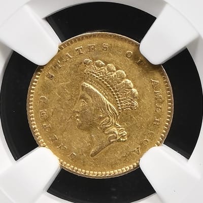 1854 GOLD G$1 Type 2 Indian Princess NGC AU53 - additional view