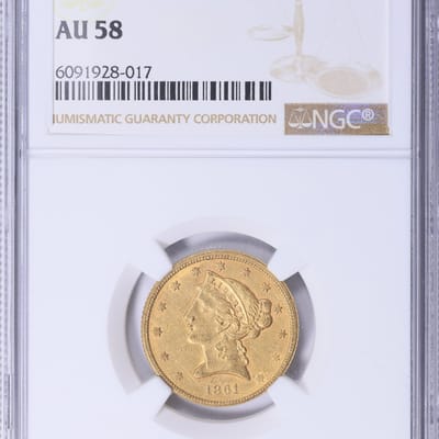 1861 Liberty Gold $5 NGC AU58 Pre-33 Civil War Yr