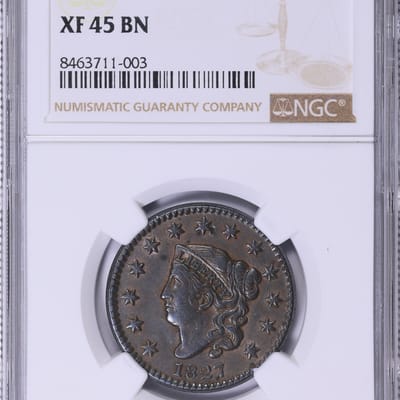 1827 Large Matron Head Cent Choice NGC XF-45 BN
