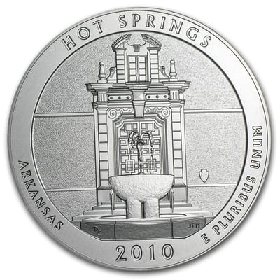 2010 P 5oz .999 Silver ATB Hot Springs BOX COA
