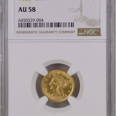 1853  $2.50  Liberty Gold Quarter Eagle  NGC AU58
