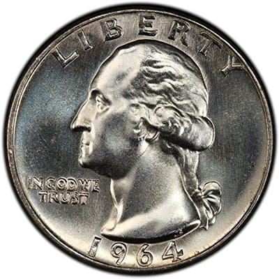 1964 Washington 90% Silver Quarter US Coin BU