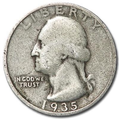 Below Spot Melt 90% Silver Washington Quarter Circ
