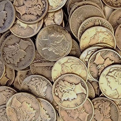 90% Silver Mercury Dimes .0723 oz Circ Near Melt