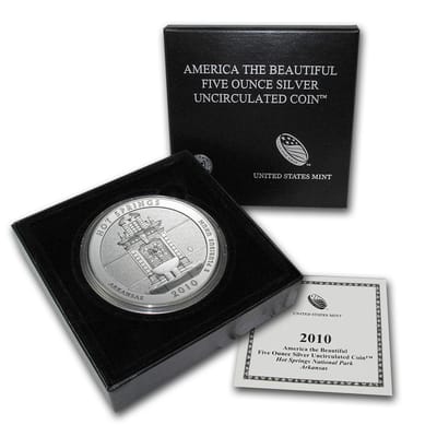 2010 P 5oz .999 Silver ATB Hot Springs BOX COA - additional view