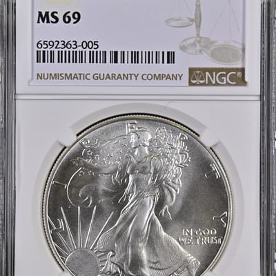 1986 American Silver Eagle 1 oz .999 NGC MS69