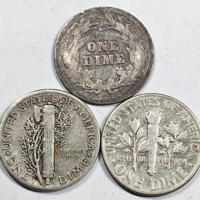 3 Coin Silver Dime Lot Barber Mercury Roosevelt 