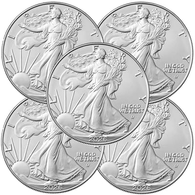 (5) SILVER EAGLES 2026 Dates BU Mint Condition