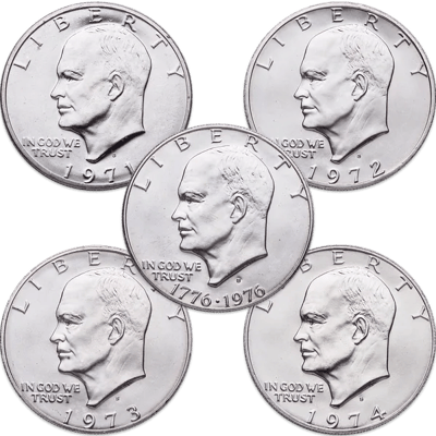 ALL 5 SET 1971-1976 40% Silver Eisenhower Dollars 