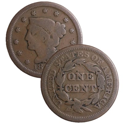 FULL DATE BRAIDED HAIR LARGE CENT MIXED 1839-1857