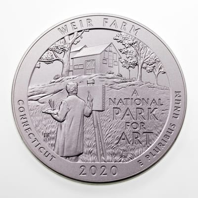 2020 ATB 5 oz Silver Coin Weir Farm Conn. Box/COA