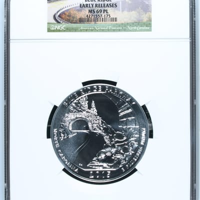 2015 5oz SILVER ATB BLUE RIDGE NGC MS69PL ER