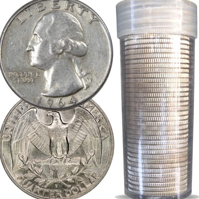 90% Silver Washington Quarter 40-Coin Roll Avg Cir