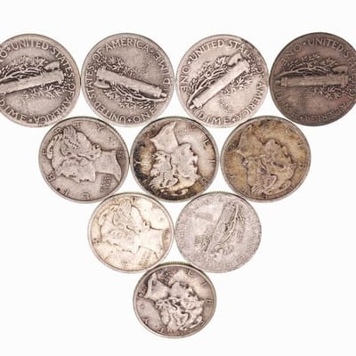 Lot of 10 Mixed Mercury 90% Silver Dimes Lowest P - additional view