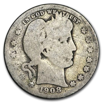 Near Melt 90% Silver Barber Quarter Circ 0.181 oz