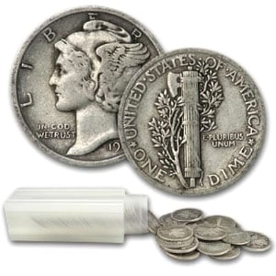 $5 Face Value roll of 90% Silver Mercury Dimes