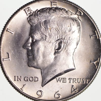 Near Melt 90% Silver 64 Kennedy Half Dollar AU/BU