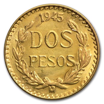 Free Shipping 1945  Dos Peso  Mexico Gold BU Coin  - additional view