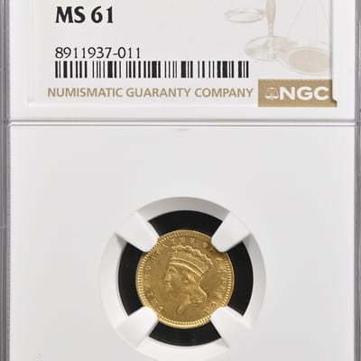 Rare 1881 G$1 Type 3 Indian Princess NGC MS61  - additional view