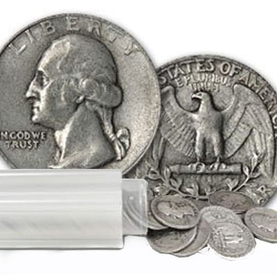 90% Silver Washington Quarter 40-Coin Roll Avg Cir - additional view