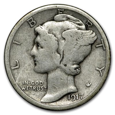 90% Silver Mercury Dimes .0723 oz Circ Near Melt - additional view