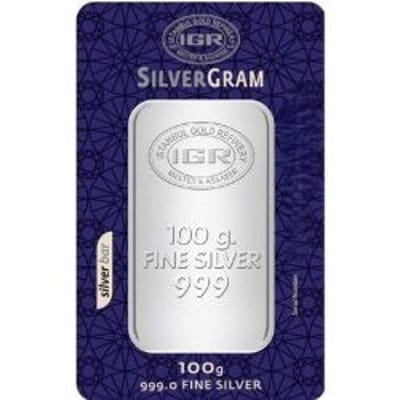 Sealed Assay Carded IGR 100 Gram .999 Silver Bar 
