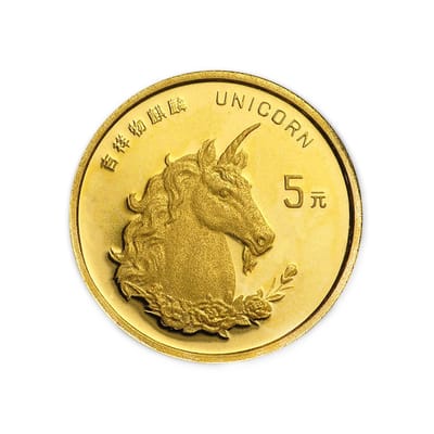 1996 China 5 Yuan Gold Unicorn 1/20 oz .999 Gold