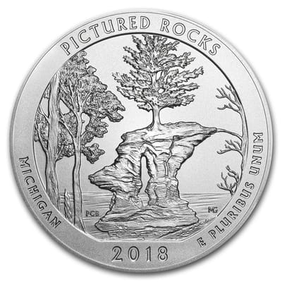 ATB 5 oz Silver Coin Pictured Rocks Mich. Box/COA