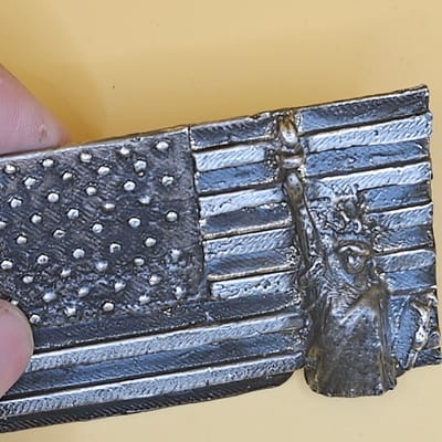 Hand poured Silver Flag with Statue of Liberty