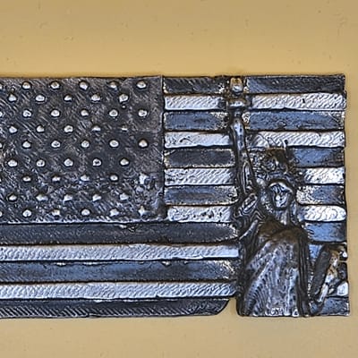 Hand poured Silver Flag with Statue of Liberty - additional view