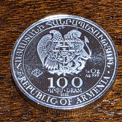 2022 Armenia Noahs Ark 100 DRAM (1/4 oz) Silver - additional view