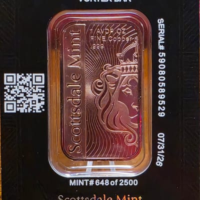 2026 Scottsdale Mint Vortex 1 oz .999 Copper Bar - additional view