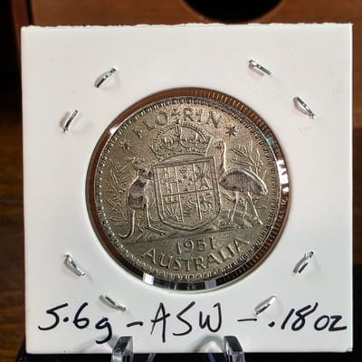 Australian Florin (Two Shillings) 50% Silver - additional view
