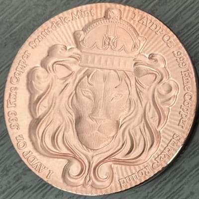 Scottsdale Mint Lion Stacker 1 oz Copper Round - additional view