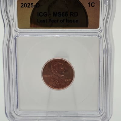 2025-D Lincoln Shield Cent Last Year ICG MS66RD
